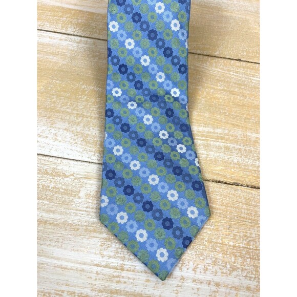 Perry Ellis Portfolio Blue Green Spring Daisies 100% Silk Mens Neck Tie 59"x 3.5 - Picture 2 of 7